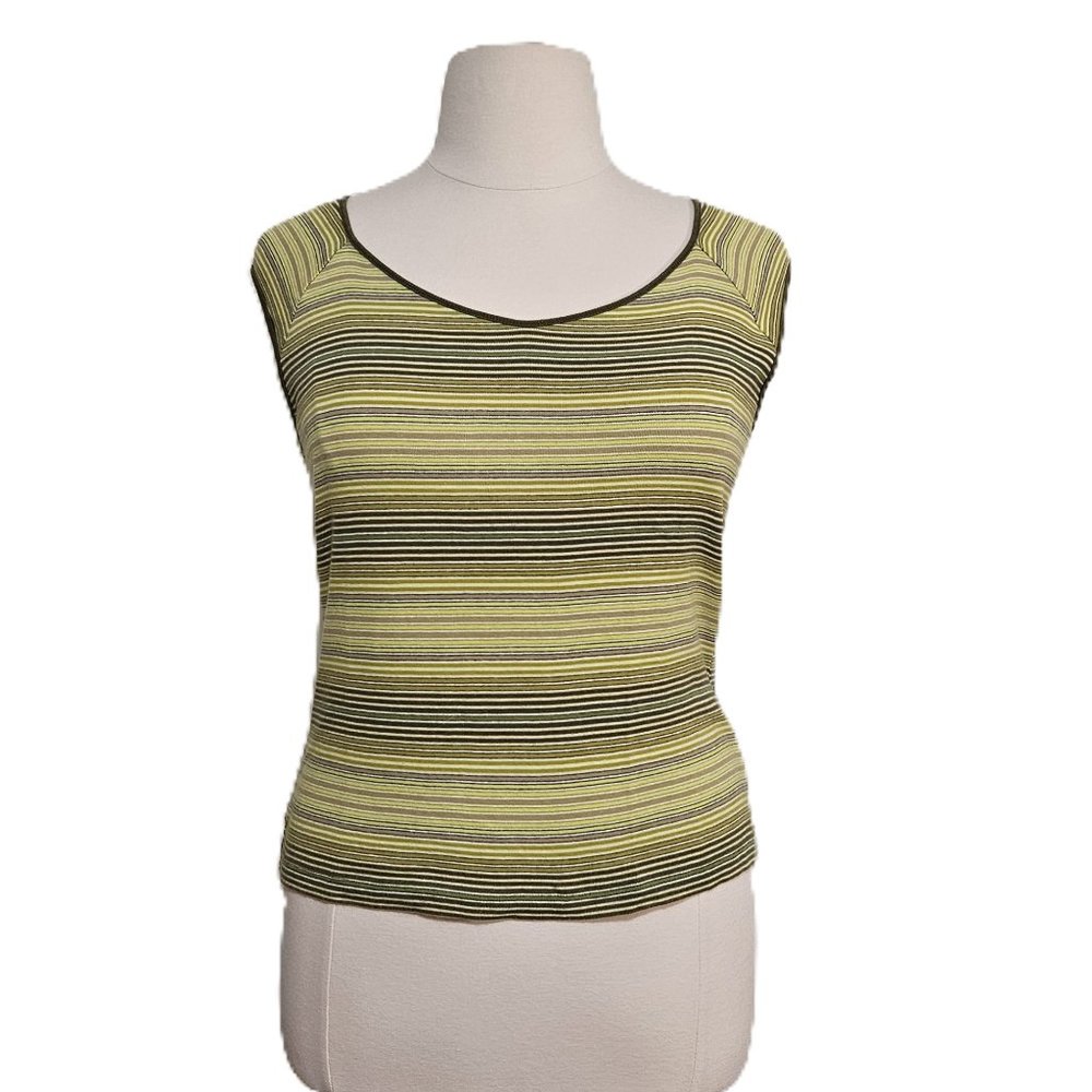 Liz Claiborne LizSport Sleeveless Green White Stripe Stretch Shirt Top Size L